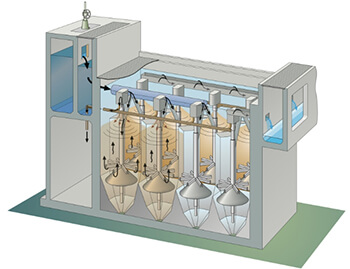 Upflow moving-bed sand filtration system
